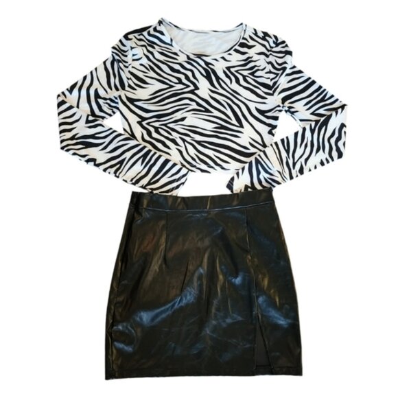 Dresses & Skirts - 🎁Shein Faux Leather Black Mini Skirt and Zebra Print Top 2fer